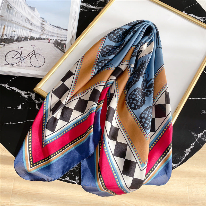 Women's Striped Silk Scarf Color Matching Versatile Printing Silk