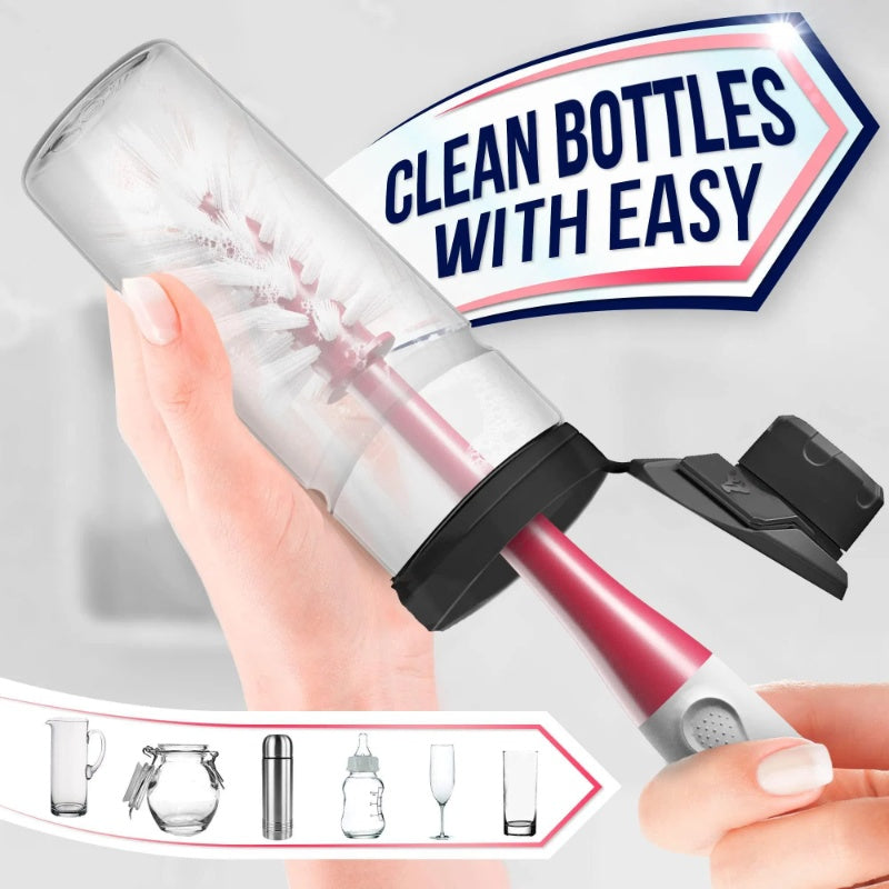 Red Dish Brush Set Of 3 With Bottle Water Brush Dish Scrub Brush And Scrubber Brush For Kitchen Ergonomic Non Slip Long Handle