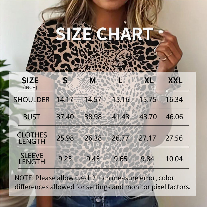 Women's Leopard Print Round Neck T-Shirt - Wild Chic Summer Short Sleeve Top