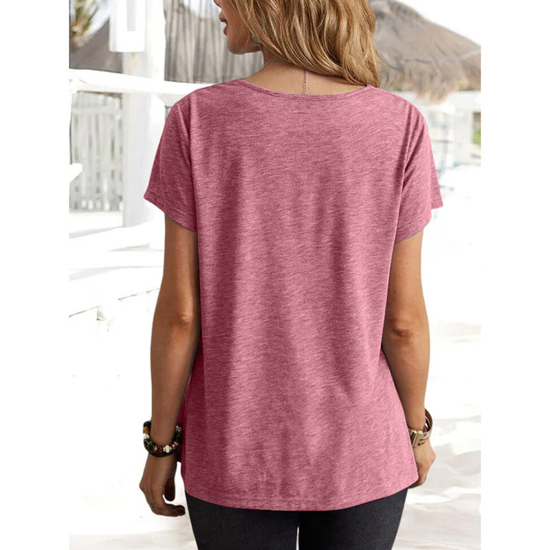Womens Short Sleeve Cowl Neck Shirts Trendy 2025 Dressy Casual Outfits Ladies Top Blouses