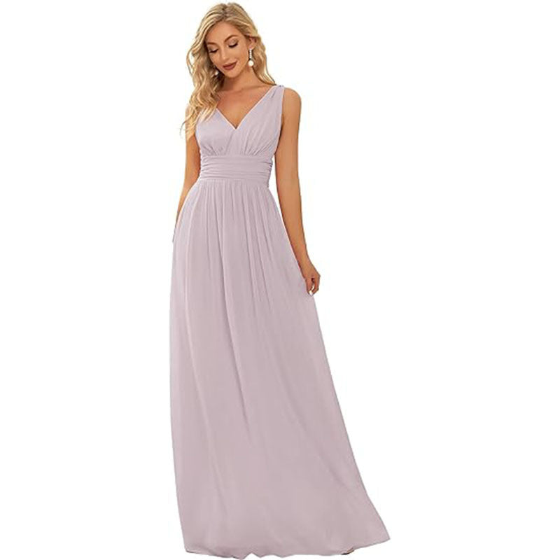 Women's Elegant Graceful Deep V-neck Sleeveless Chiffon Formal Maxi Evening Dress