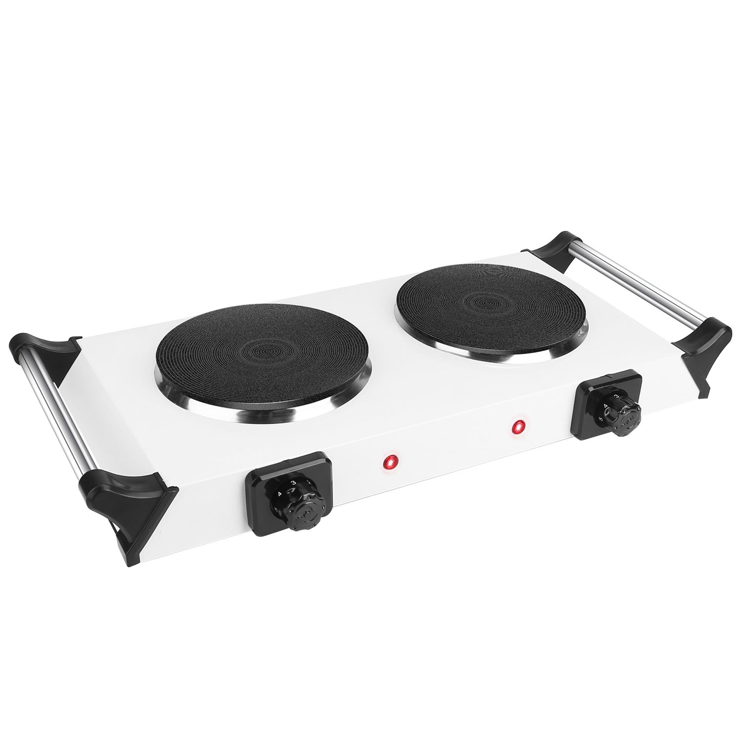Black-White Options -- 2000W Electric Dual Burner Portable Coil Heating Hot Plate Stove Countertop RV Hotplate With 5 Temperature Adjustments Portable Handles
