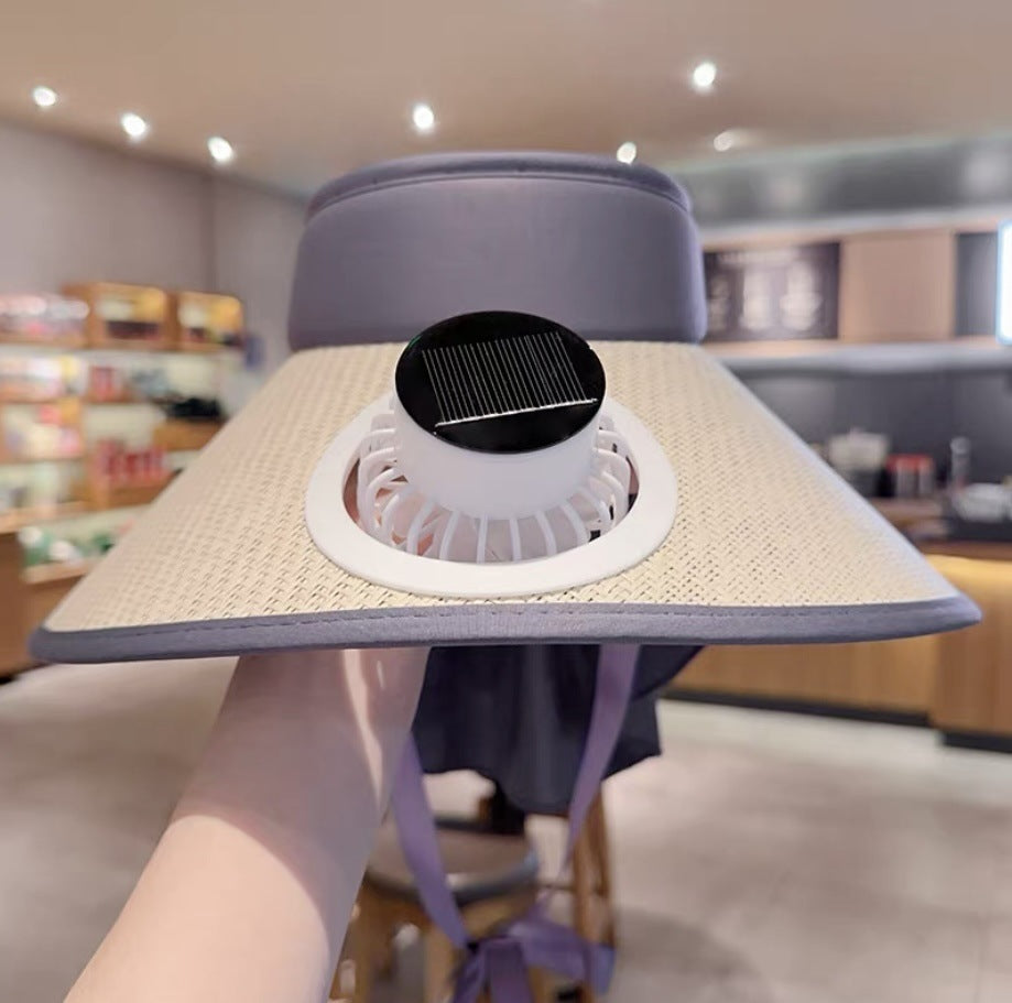 Summer Solid Color Solar Fan Cap Women's Multi-functional Outdoor