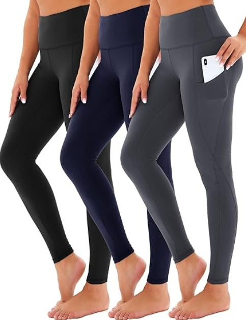 Yoga Pants - Cropped High-waisted Oblique Pockets, 3 Pieces Of Polyester Double Grinding, Black Polyester Double Grinding, Green Polyester Double Grinding, Dark Gray