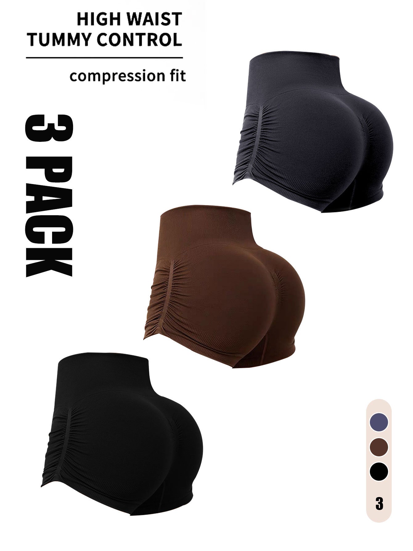 3 Pack Workout Shorts For Women Seamless Scrunch Butt Lifting High Waisted Yoga Gym Booty Running Short Pants