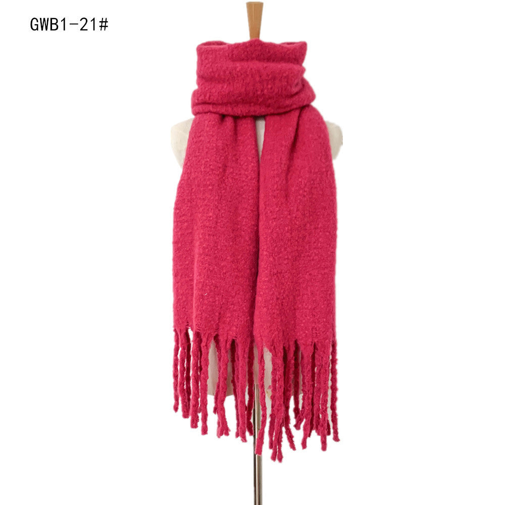 New Style Thick Fringed Circle Sand Solid Color Scarf For Ladies