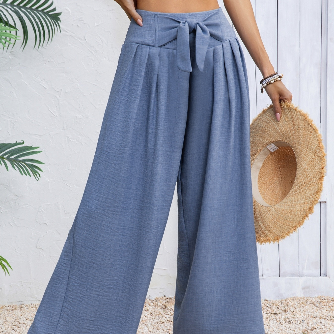 Women's New Fashionable Solid Color Front Tied Bow Loose Vacation Pants