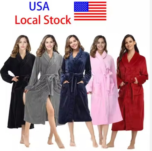 Local Stock Plush Oversize Winter Soft Warm Long Flannel Bathrobe With Hooded Women Thick Night Fleece Bath Robes Dressing