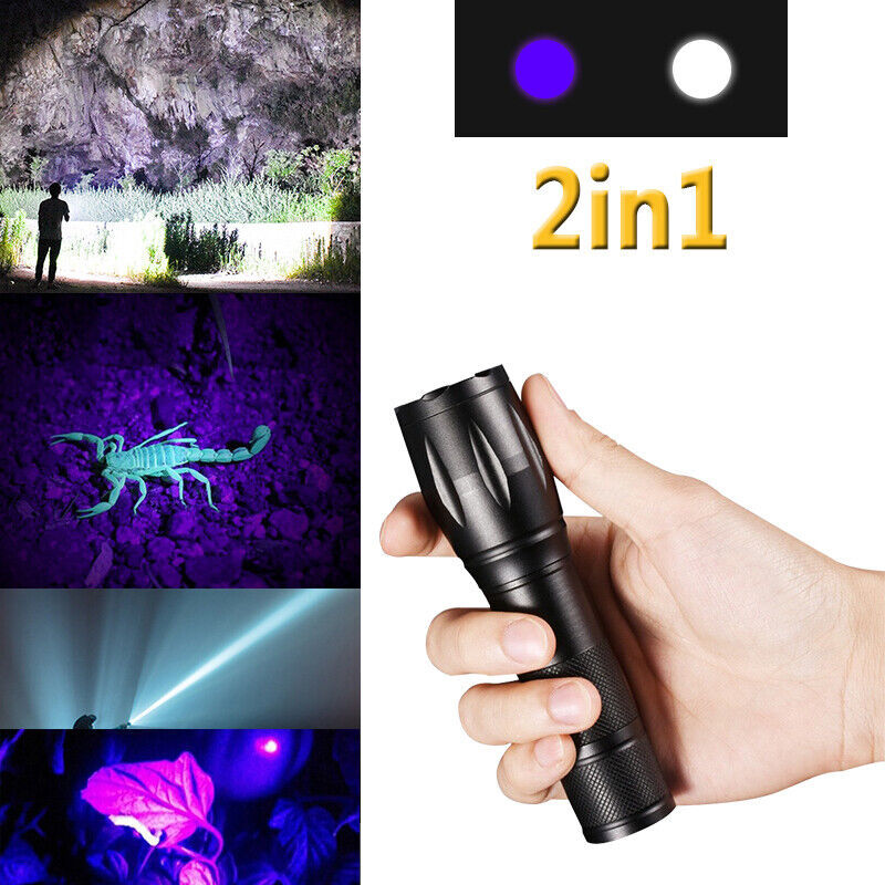 2Mode UV Ultra Violet Light & Flashlight Blacklight 395nm Inspection Torch Zoom