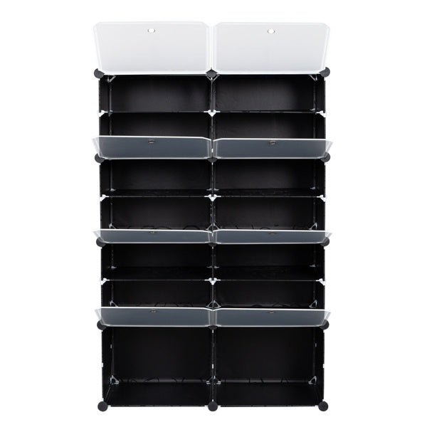 2 Rows, 7 Layers, 14 Compartments, Semi Transparent Doors, Black Patterned Cabinet Body