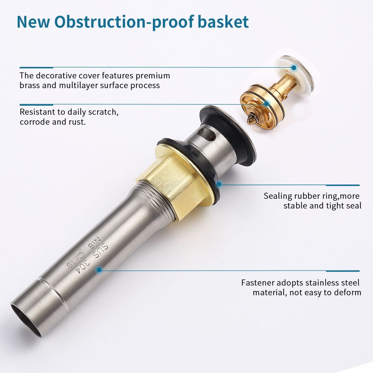 Pop-Up Drain Stainless Steel With Overflow Anti-Clogging For Vessel Sink Lavatory Vanity Sink Drain With Strainer Basket, Matte Black