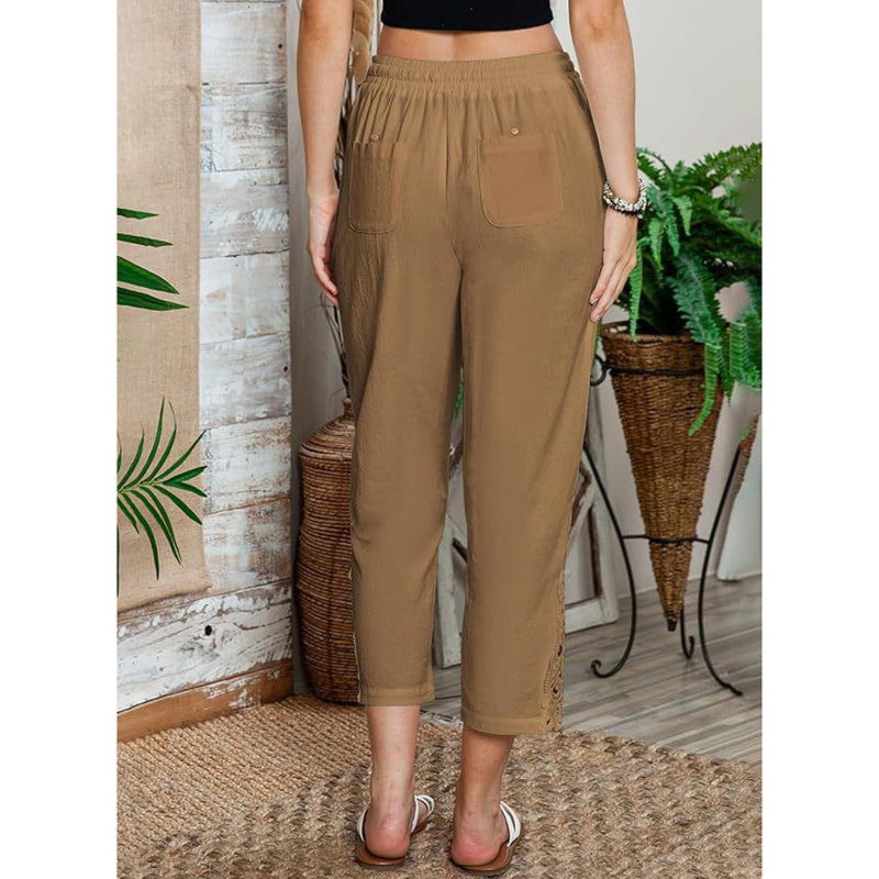 Women Casual Lightweight Drawstring Elastic Waist Pants With Pockets