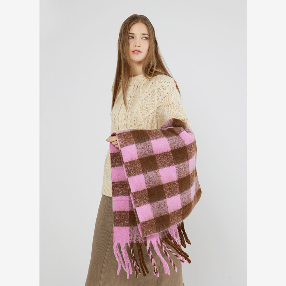 Chessboard Checked Soft Waxy Mohair Scarf