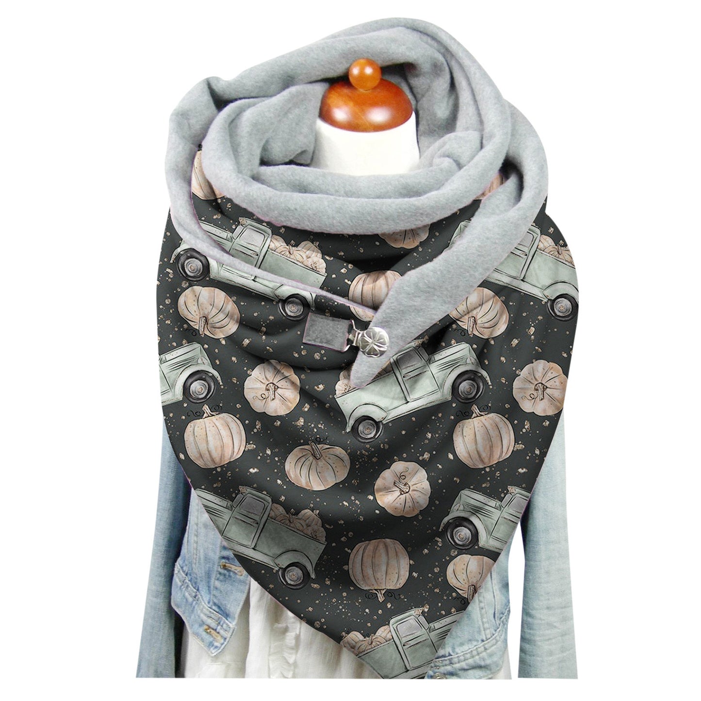 Female Plush Skull Print Long Halloween Button Bib