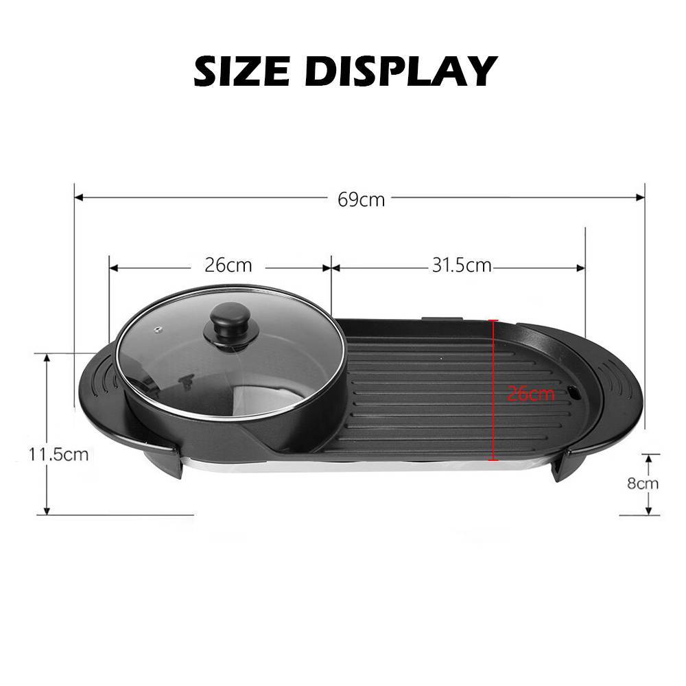 Electric 2 In 1 Hot Pot Hotpot BBQ Grill Oven Smokeless Barbecue Pan Machine