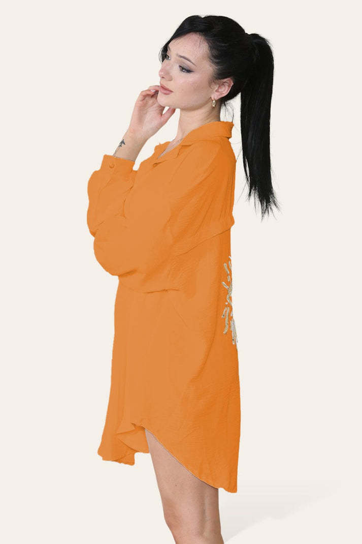 Oversized Long Sleeve Gold Sequin Eye Button Up Shirt