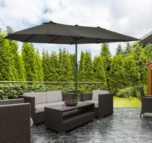 15ft Double-Sided Patio Umbrella Outdoor Market Extra Large Gray With Crank For Deck Lawn Pool