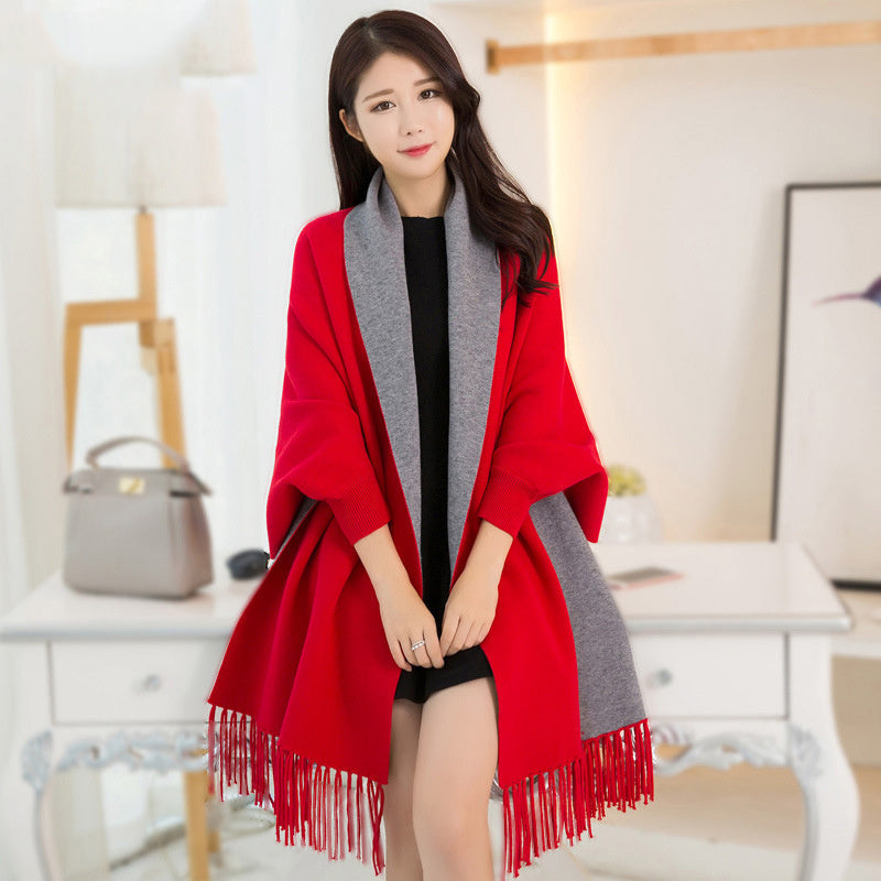 Big Cape Double-sided Shawl Scarf With Sleeves