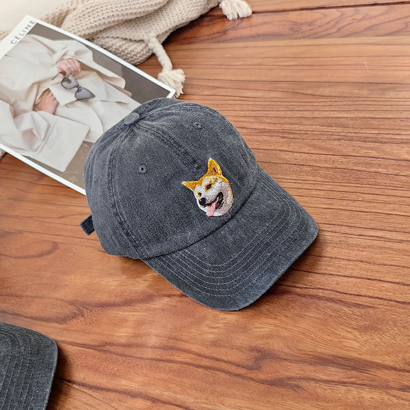 Men's Heavy Industry Washed Blogger Dog Pattern Peaked Cap
