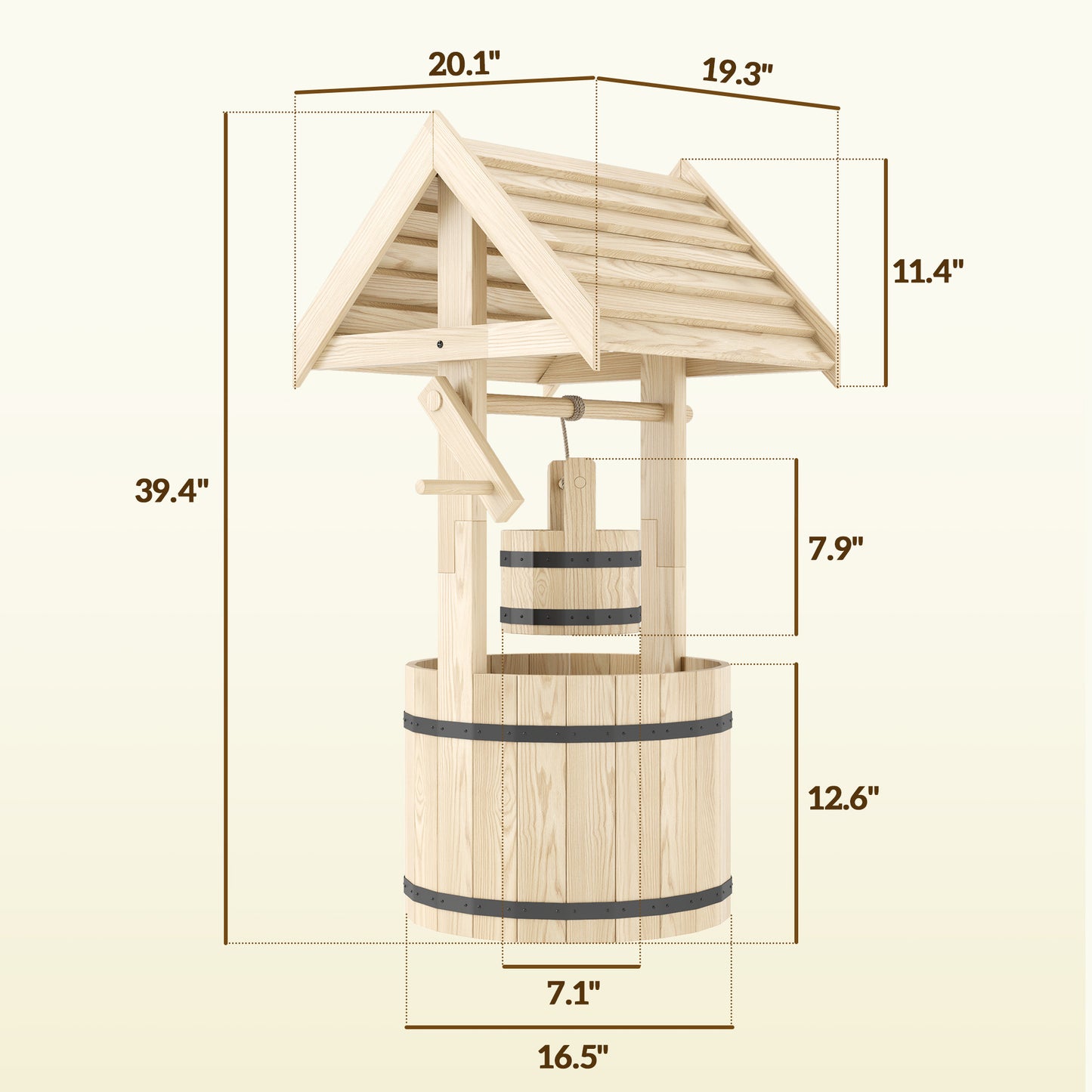 Wood Wishing Well For Outside With Hanging Bucket, Wishing Well Planter With Drain Hole For Garden Patio, Natural