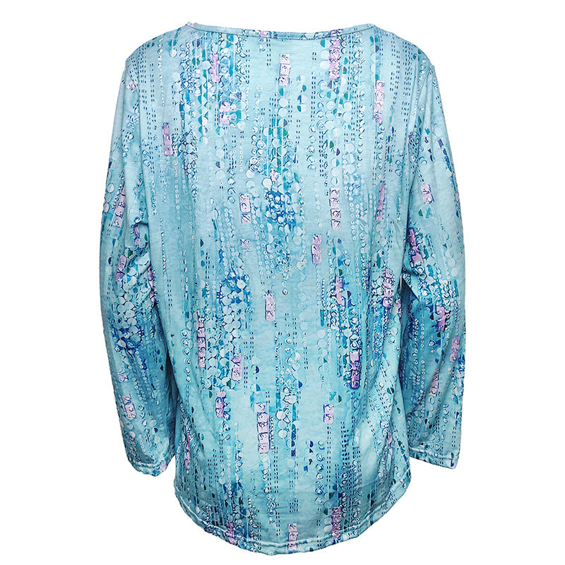 Plus Size Women's Floral Sequin Square Neck Long Sleeve T-Shirt - Printed Casual Spring&Summer Top