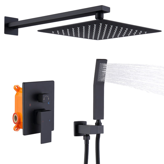 Shower System Shower Faucet Combo Set Wall Mounted With 12  Rainfall Shower Head And Handheld Shower Faucet, Matte Black Finish With Brass Valve Rough-In