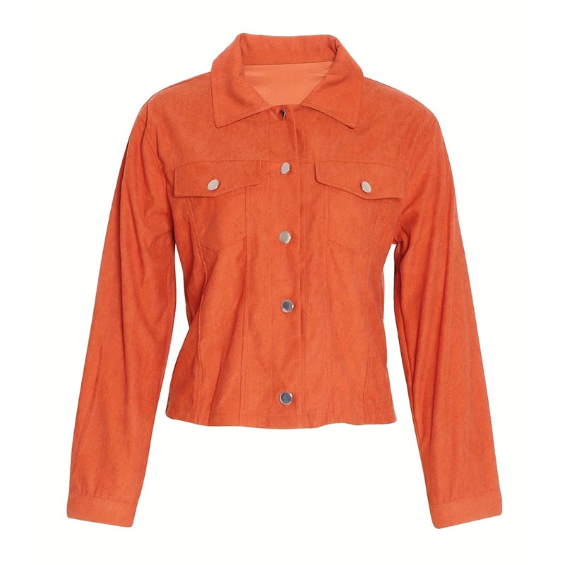 Women's Corduroy Long Sleeve Jacket - Casual Button-Up Coat With Flap Pockets, Fall & Spring Fashion Outerwear