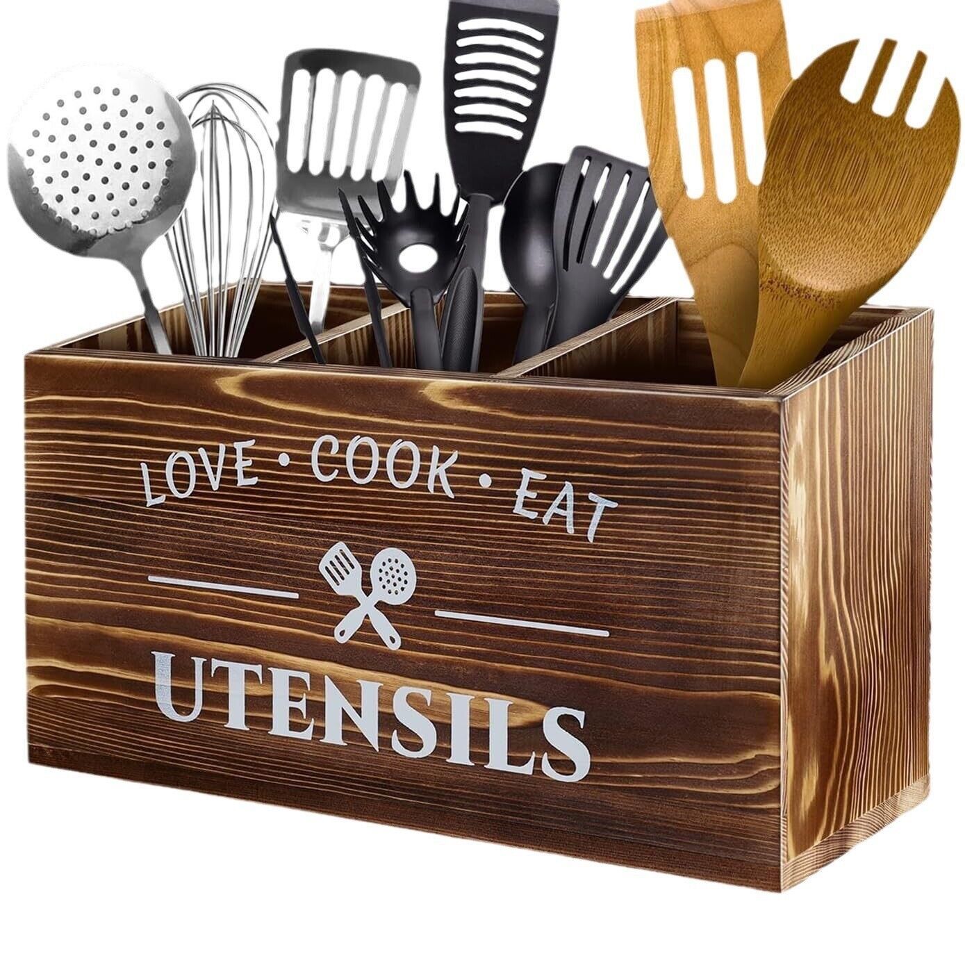 1pc Flatware Organizer, Rustic Wooden 3-grid Utensil Caddy, Wall-mounted Flatwar