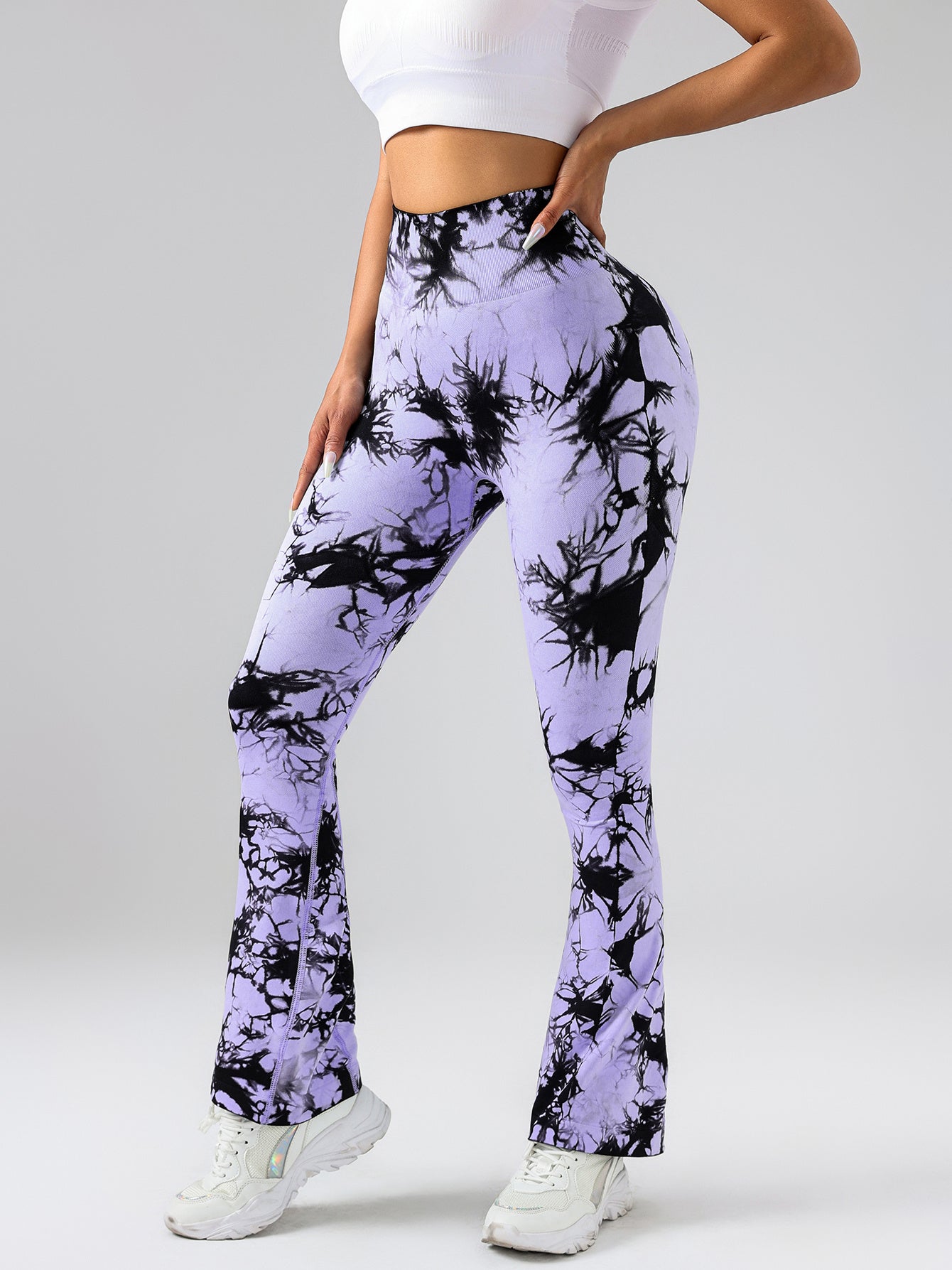 High-Waist Tummy Control Flare Yoga Pants For Women, Tie-Dye Stretch Slimming Bootcut Workout Pants, Fitness & Sports Activewear