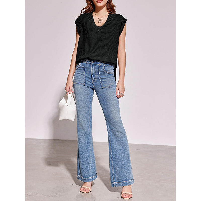 Womens V Neck Sweater Vest Oversized Ribbed Knit Sleeveless Casual Loose Fit Pullover Tank Top