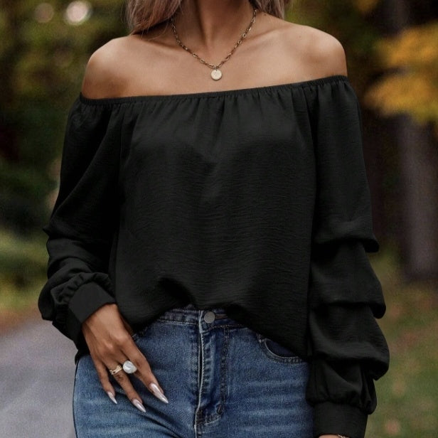 Women's New Solid Color One Shoulder Elastic Design Loose And Comfortable Shirt Top