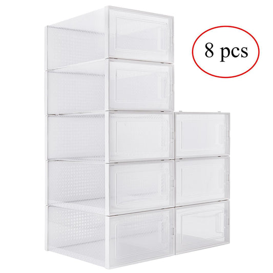 8-pack Clear And White Stackable Plastic Shoe Storage Boxes For Wardrobes, Sneakers