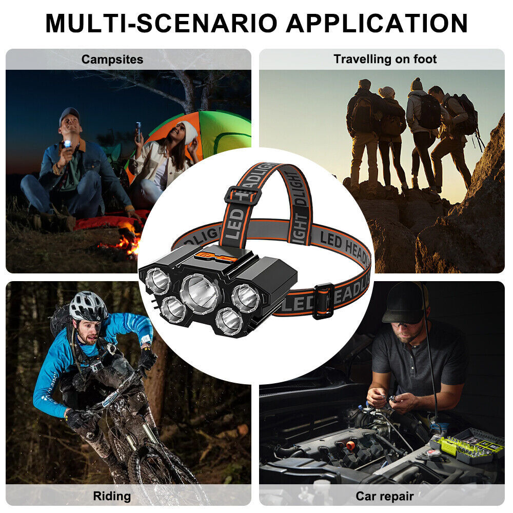 USB  LED Headlamp Rechargeable LED Lamp Headlight Head Torch Cable Light