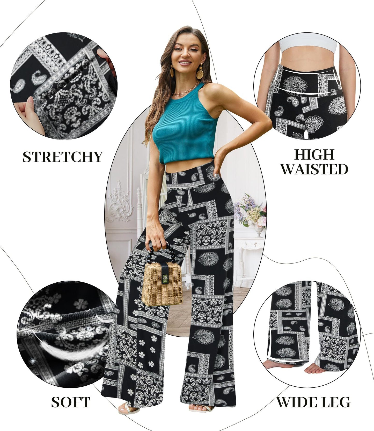 Wide-leg Pants - Skirt Print Black Ethnic Style