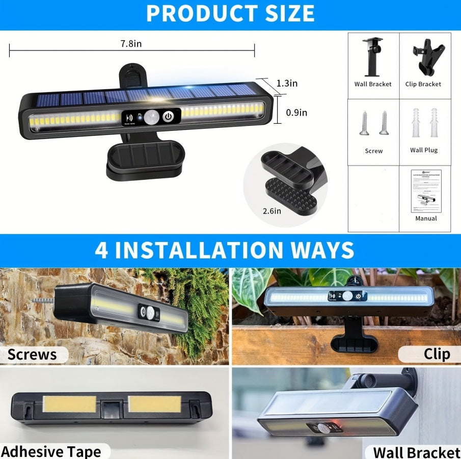 1 Pack Of Solar Outdoor Sensor Lights - IP65 Waterproof, 10,000 Lumens High Brightness, Auto Switching, Can Be Clipped, Wall Mounted, Suitable For Camping, Garage, Garden, Commercial Lighting
