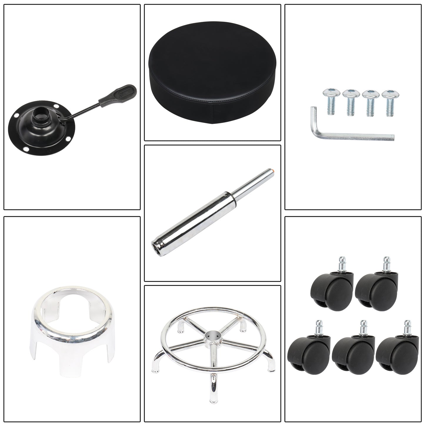 Semi-PU Leather SGS Certified Air Bar Shaped Cotton 8cm Thickness Nylon Wheel 150kg Black Technician Stool Round Cushion