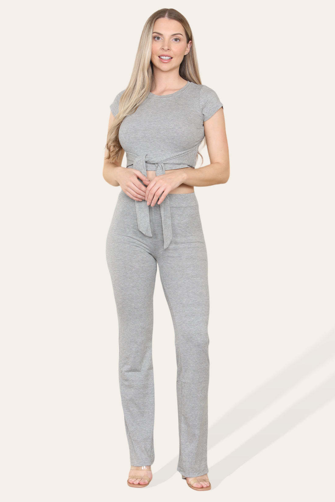 Ribbed High Neck Zipper Collar Jumpsuit Front Unitard Set