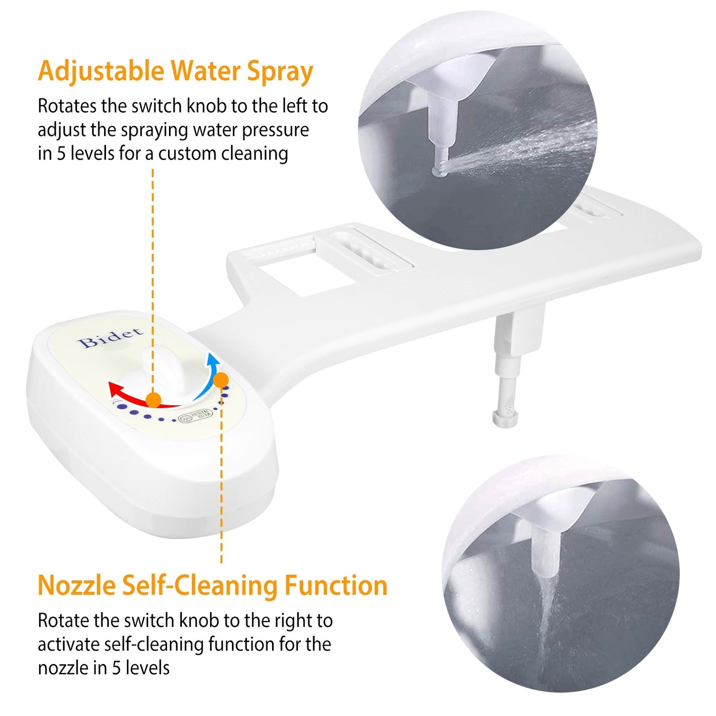 Bidet Water Spray No Electric Mechanical Bidet Toilet Seat Attachment Adjustable Water Pressure