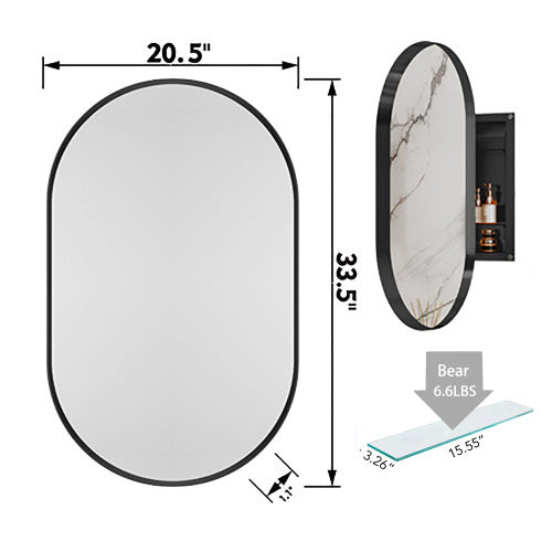 20x34 Inch Oval Recessed Metal Frame Bathroom Wall Cabinet With Mirror And Adjustable Shelves Unavailable Platforms- Temu