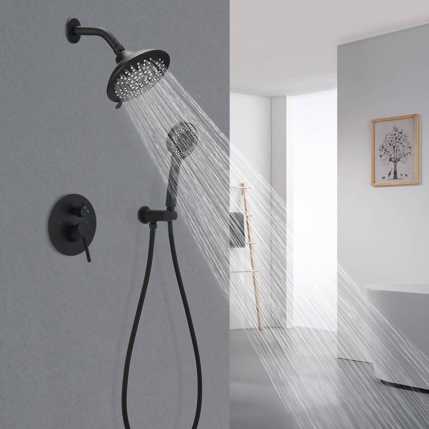 Round Shower System Wall Mounted Rain Mixer Combo Set