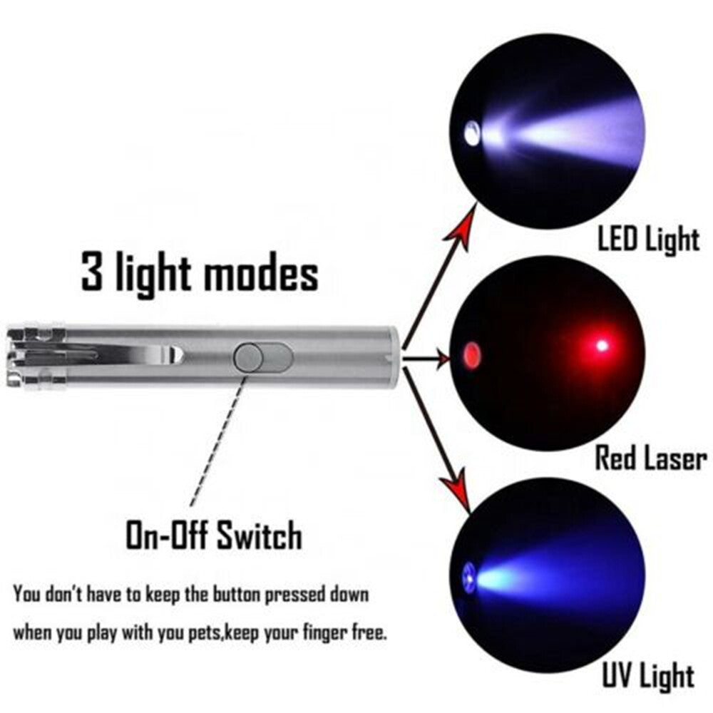 Red Laser Pointer Pen USB Rechargeable LED Light 3 In 1 UV Flashlight 2pcs Cat Dog Toys
