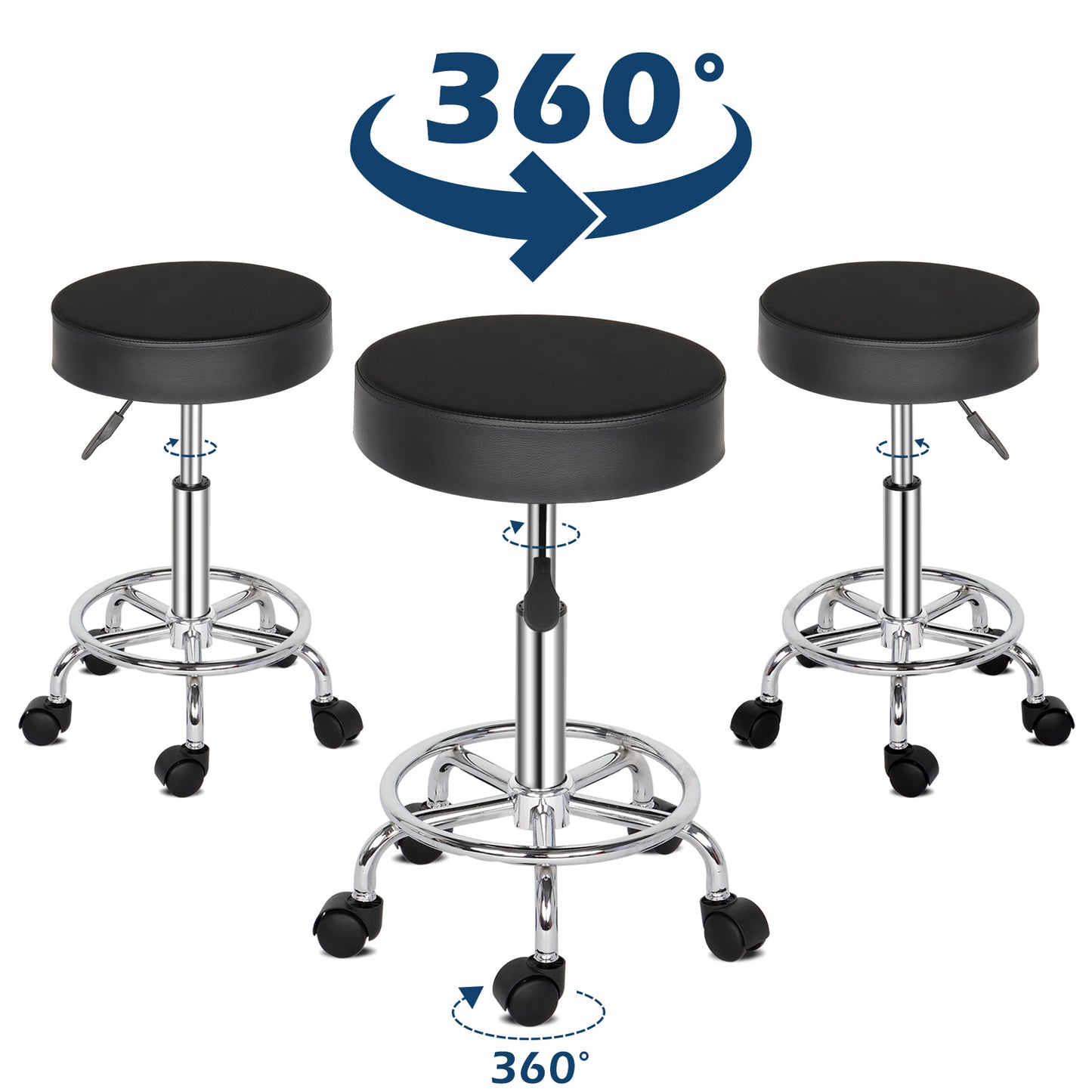 Semi-PU Leather SGS Certified Air Bar Shaped Cotton 8cm Thickness Nylon Wheel 150kg Black Technician Stool Round Cushion