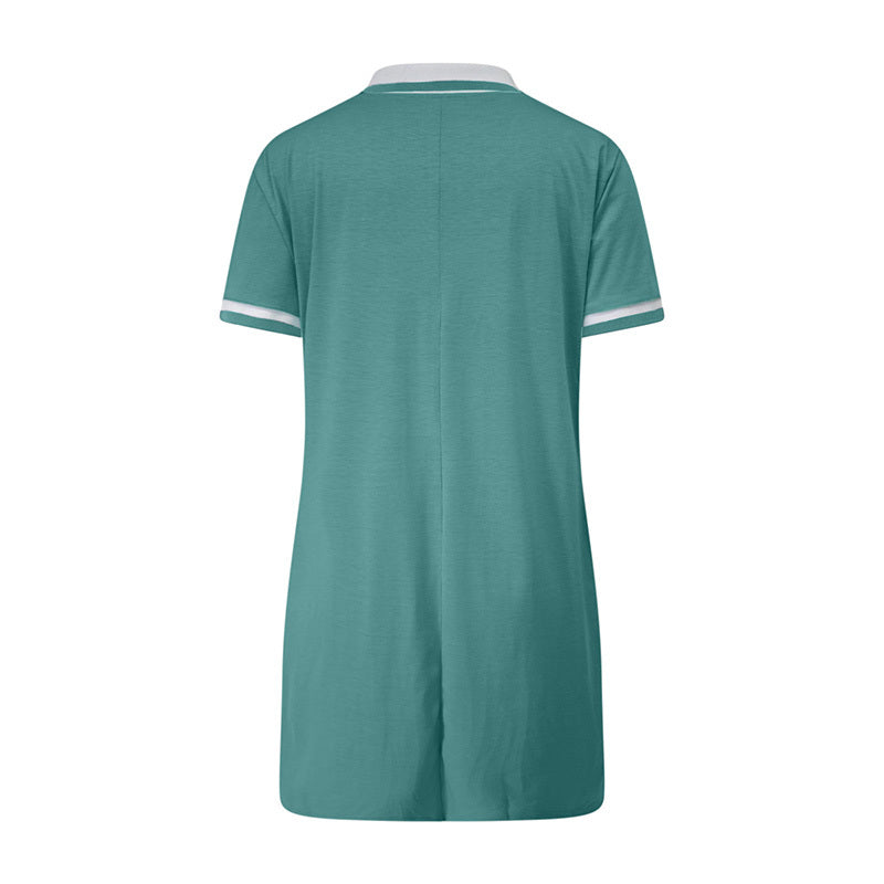 Women's Polo Dress Short Sleeve V Neck Casual Summer Mini Shirt Dress With Pockets