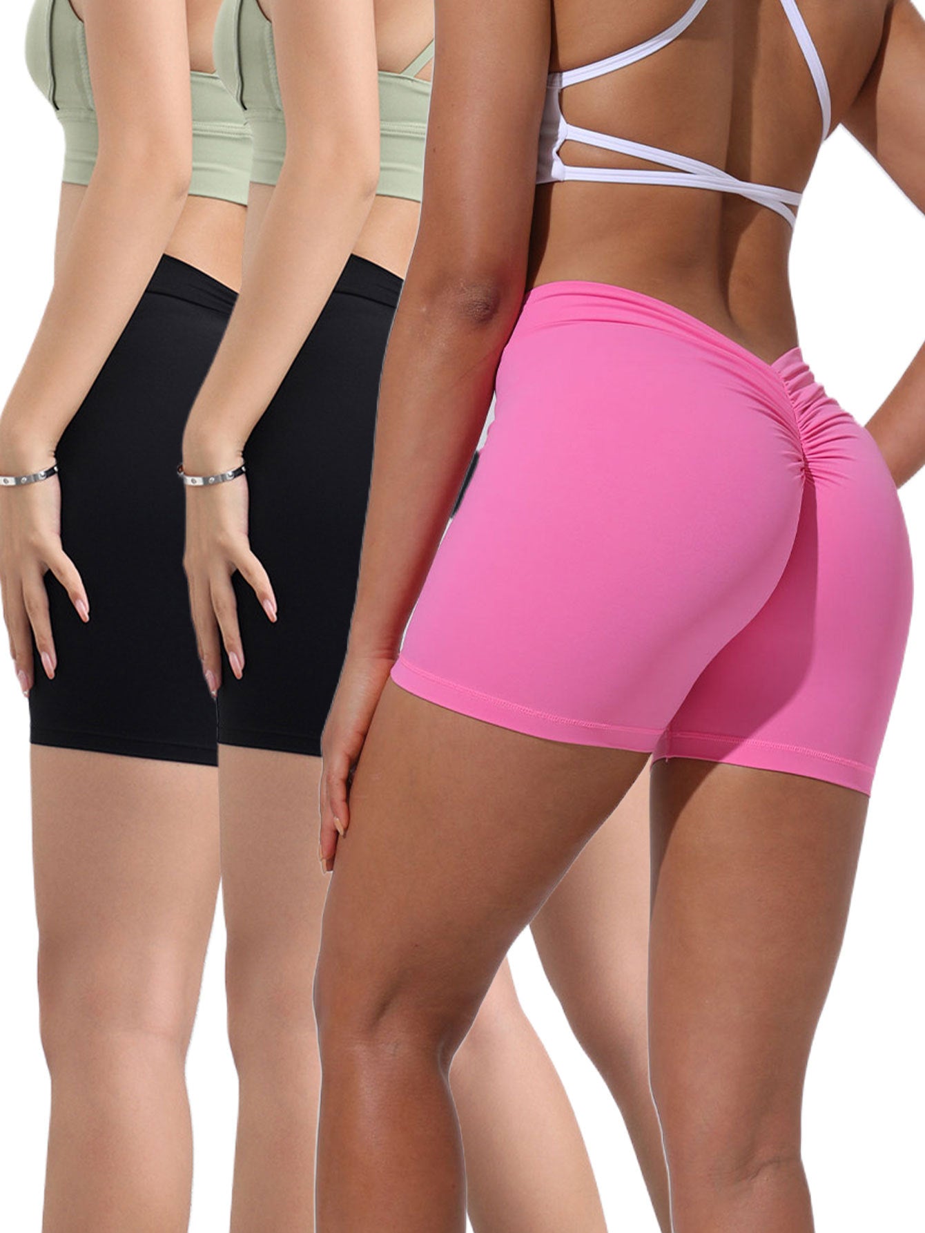 3 Pack High-waisted Butt-lifting Women's Sports Yoga Shorts, Women's Butt Lifting Shorts High Waist Tummy Control Yoga Shorts Ruched Booty Workout Short Leggings