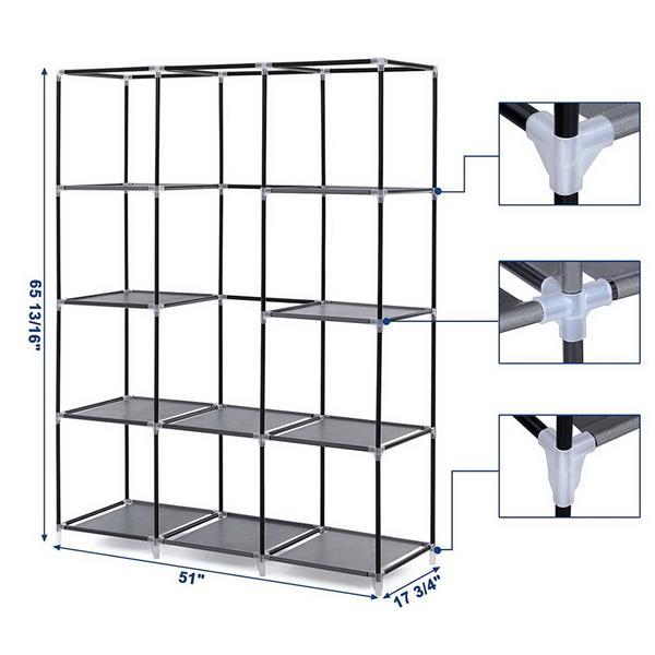 Non Woven Wardrobe 4 Layers 10 Grids 130 X 45 X 167cm - Gray