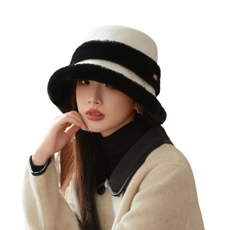 Face-looking Velvet-padded Small Warm Earflaps Cap Big Head Circumference Bucket Hat