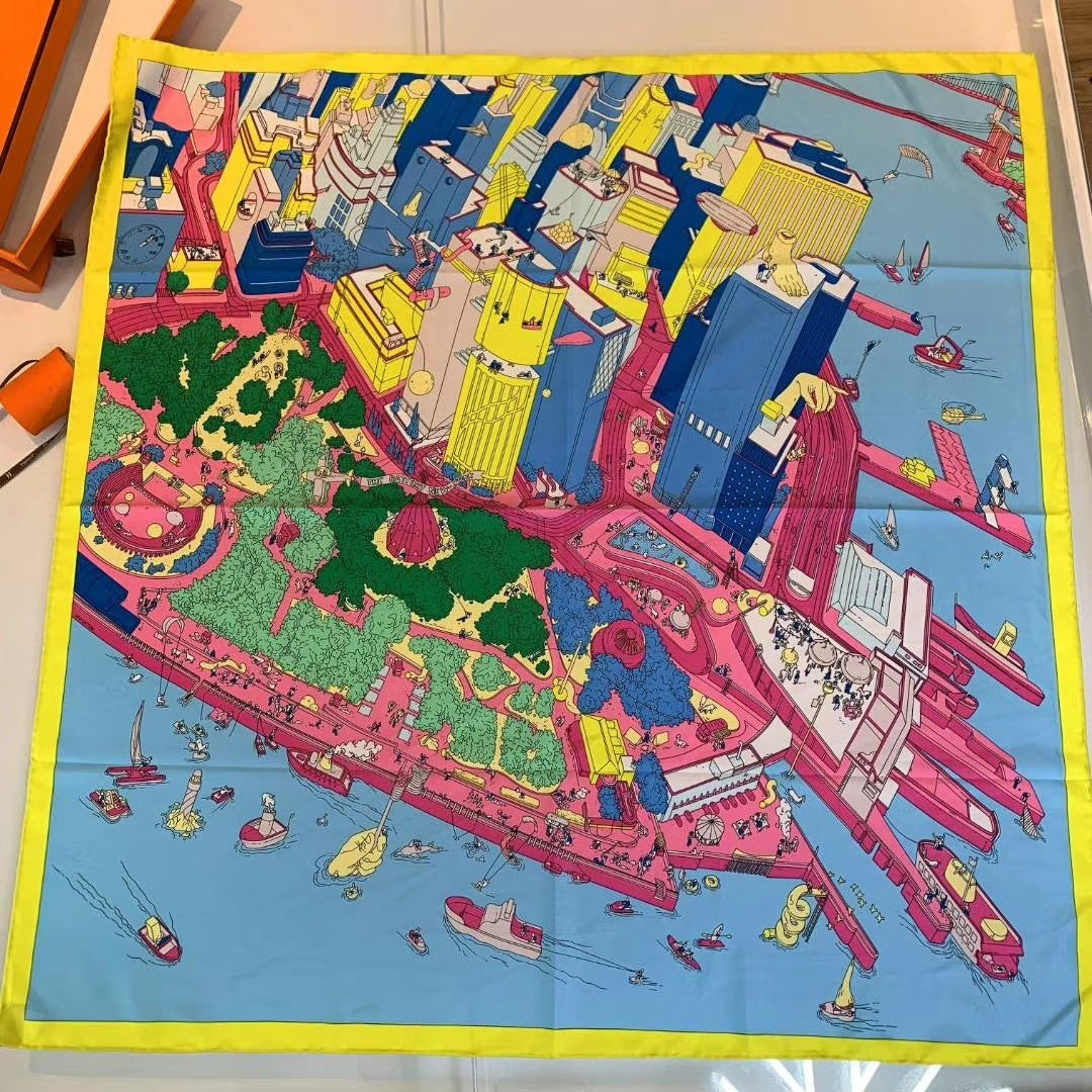 Handmade Hemming Twill Silk Printed Shawl