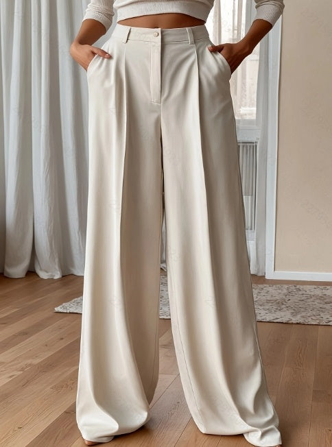 Women's Plus Size High Waist Straight Leg Trousers - Elegant, Polyester, Machine Washable, Casual Suit Pants For Women
