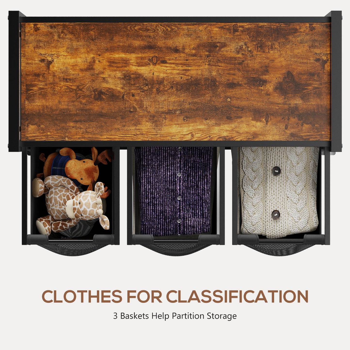 Laundry Hamper With 3 Pull-Out Removable Laundry Bags Clothing Sorter With Shelf And Wheels Adjustable Feet, 3 X 8.6 Gallons