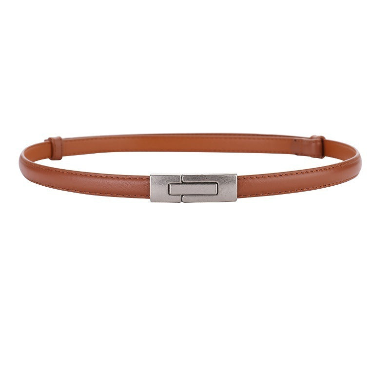 Women's Leather Thin Belt First Layer Cow Leather Button